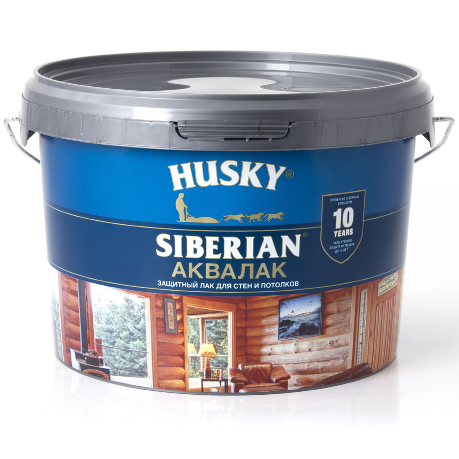 Защитный лак для стен и потолков Аквалак Husky Siberian, 9л. - цена 4 400  р. купить в интернет-магазине StroyKray.ru в Москве