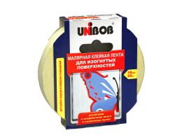 Скотч малярный Unibob Профи 19 мм х 25 м для изогнутых поверхностей, желтый 