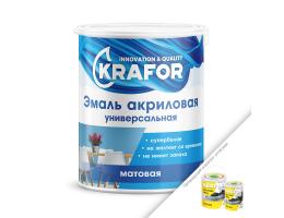 Эмаль Krafor белая матовая 3 кг для деревянных, бетонных, кирпичных поверхностей